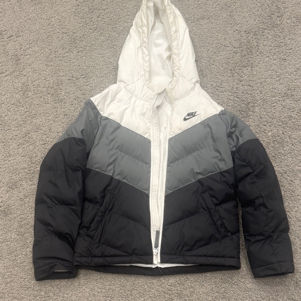 Nike Kids Black, Gray, and White Puffer Jacket